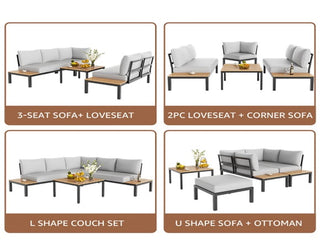6-Seater Armless L Shape Sectional Outdoor Sofa With Detachable Backrest