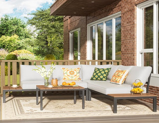 6-Seater Armless L Shape Sectional Outdoor Sofa With Detachable Backrest