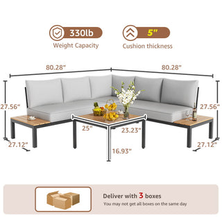 6-Seater Armless L Shape Sectional Outdoor Sofa With Detachable Backrest