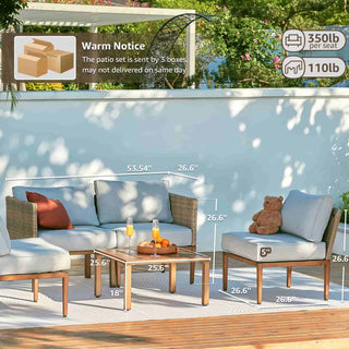 4 - Seater Wicker Sectional Outdoor sofa With Metal Table - Natural Expressions