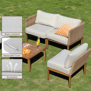 4 - Seater Wicker Sectional Outdoor sofa With Metal Table - Natural Expressions
