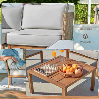 4 - Seater Wicker Sectional Outdoor sofa With Metal Table - Natural Expressions
