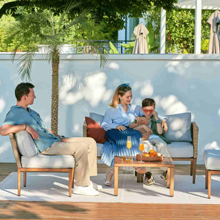 4 - Seater Wicker Sectional Outdoor sofa With Metal Table - Natural Expressions