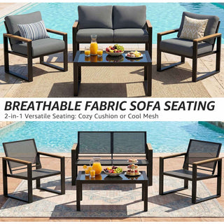 4-Seater Mesh Back Conversation Set With Patio Coffee Table